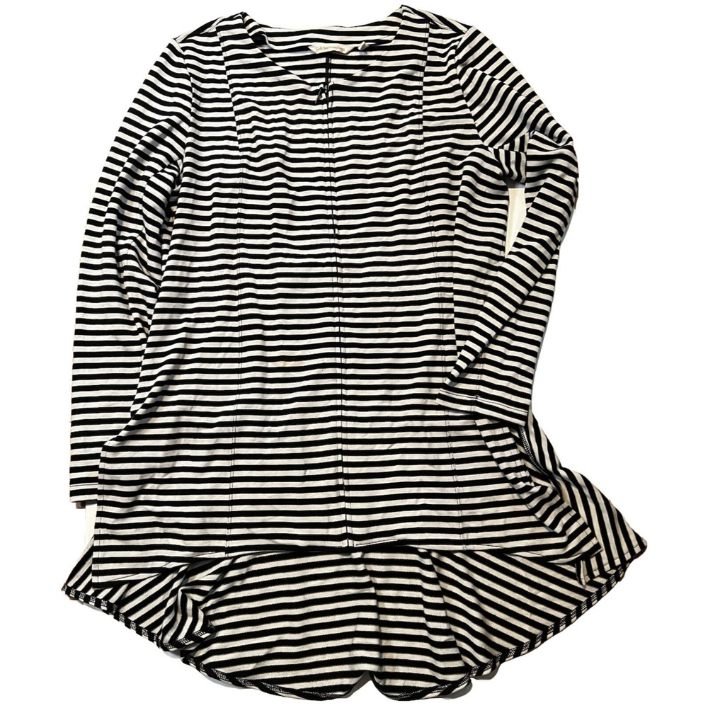 Soft Surroundings Women's Size M Calista Striped Jacket Full Zip High Low Hem